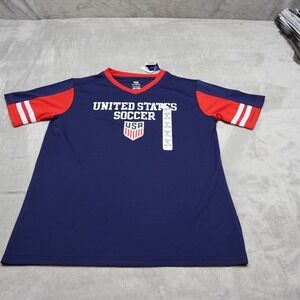 US Soccer Shirt Youth XL 16/18‎ Blue V-Neck Graphic Tee Athletic Jersey NEW